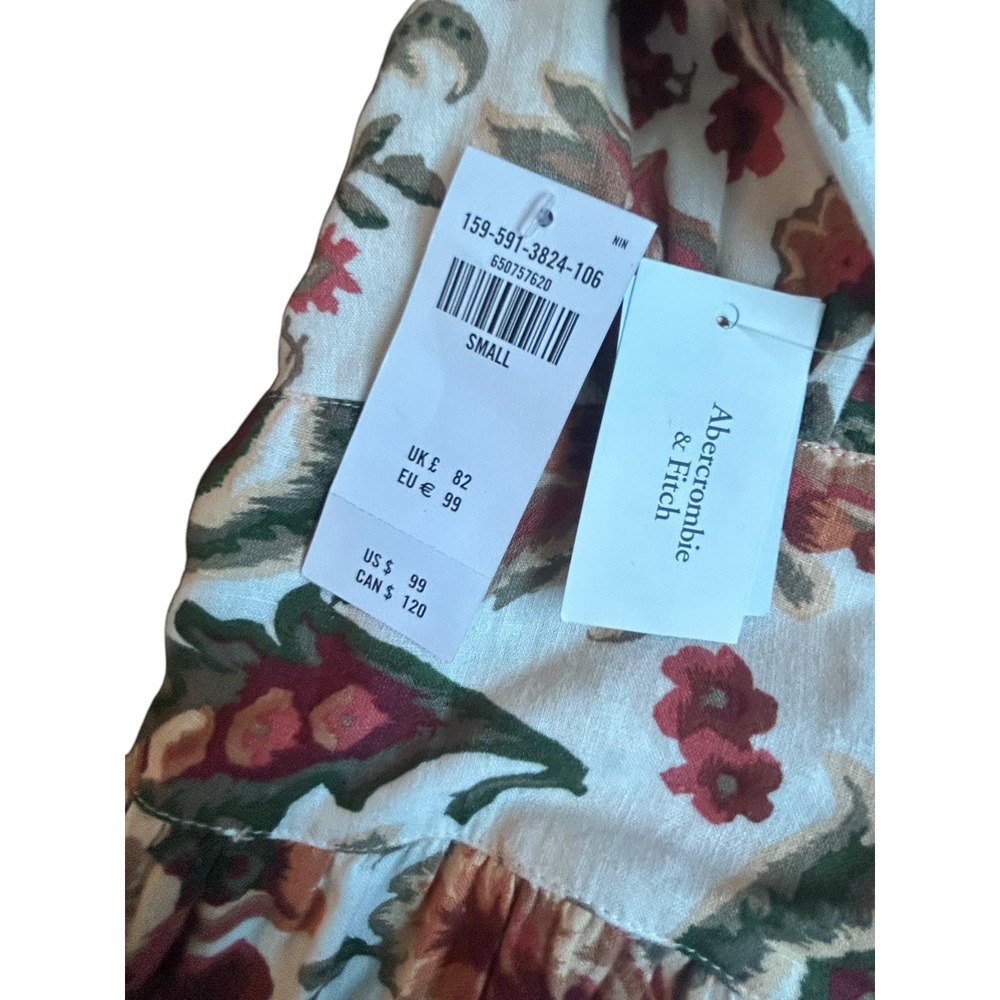 Abercrombie & Fitch Floral Linen Blend Maxi Dress Small Cream Red Button Front - Picture 6 of 10